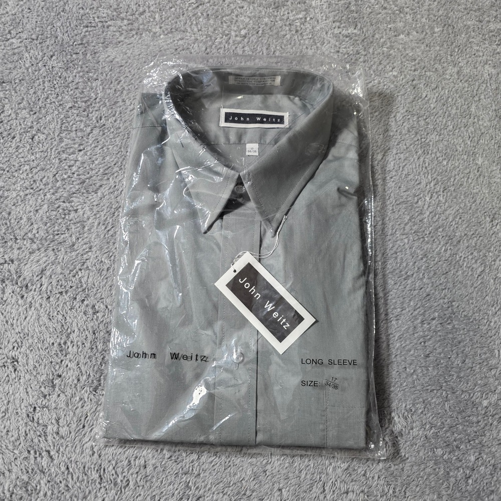 John‎ Weitz Mens 17 34/35 Dress Shirt Gray Long Sleeve Single Needle Tailoring